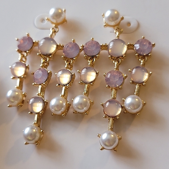 Chandelier Pearl Opalite Iridescent Drop Earrings - Picture 4 of 9